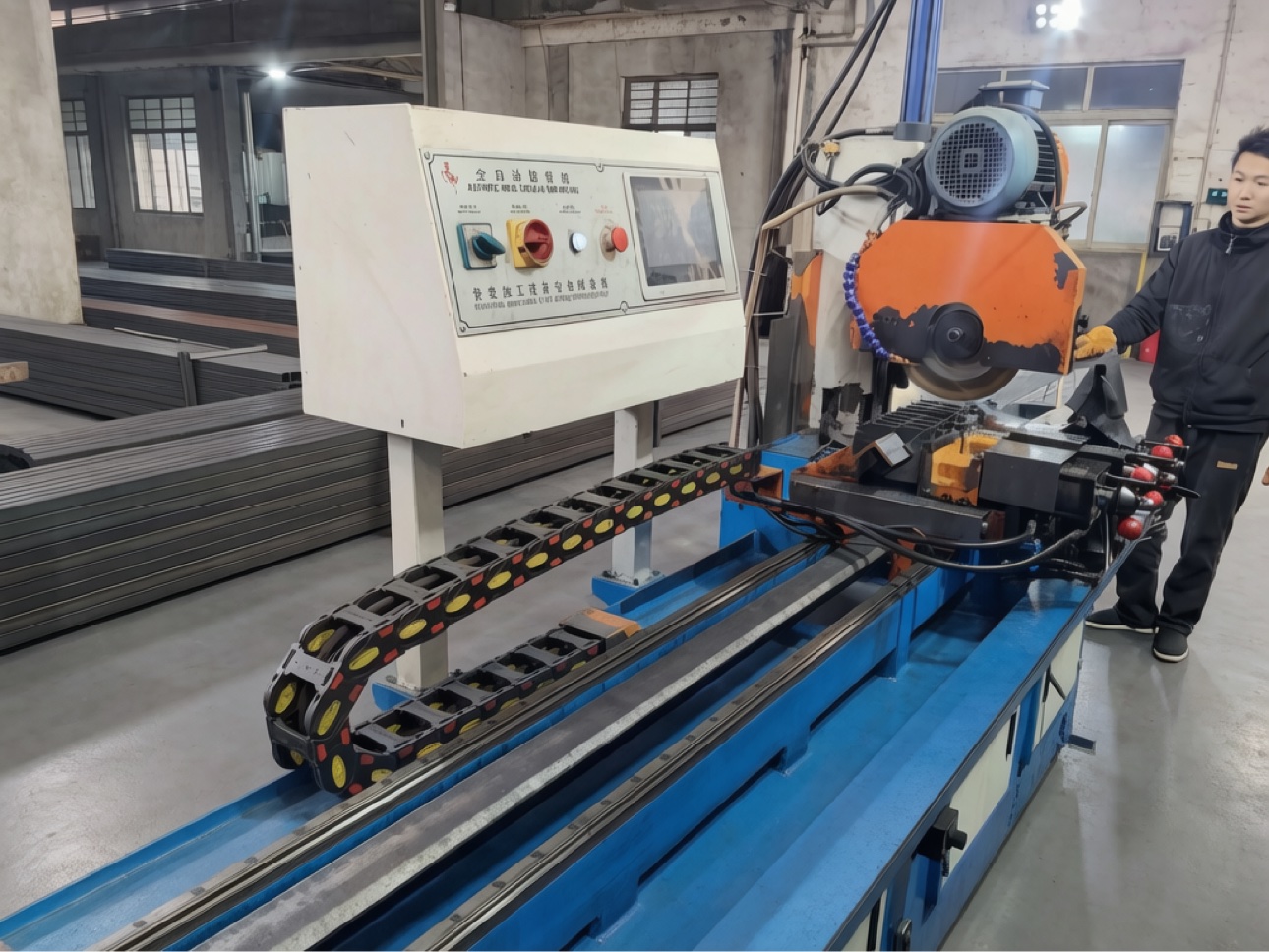 CNC cutting machine cutting steel profiles