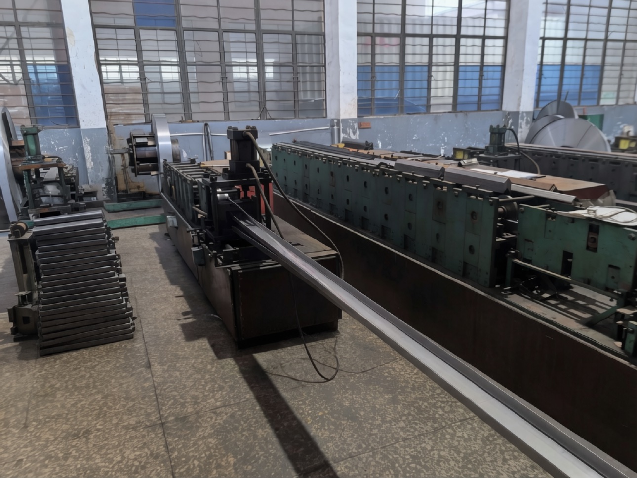Roll forming line producing steel profiles at Brynick factory