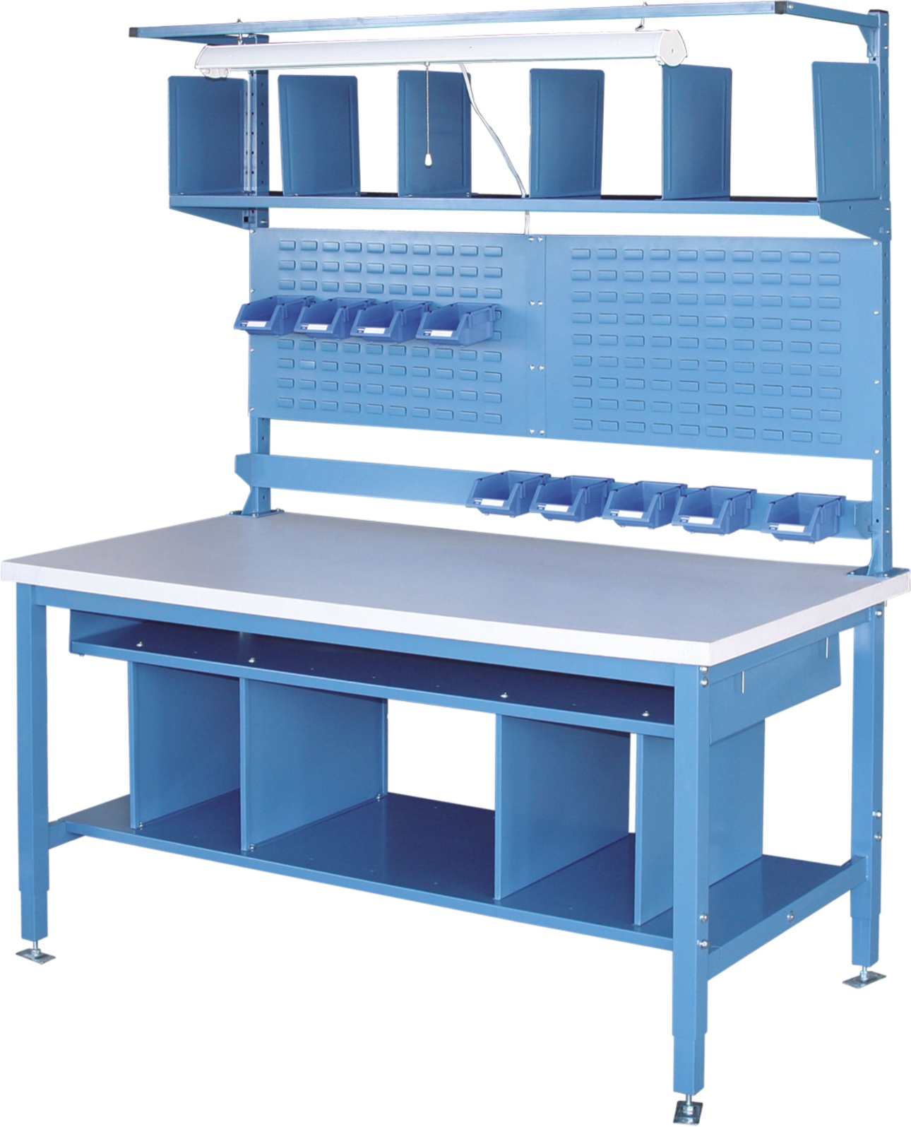 Workbench with Pegboard Back Panel, Bins and Drawers